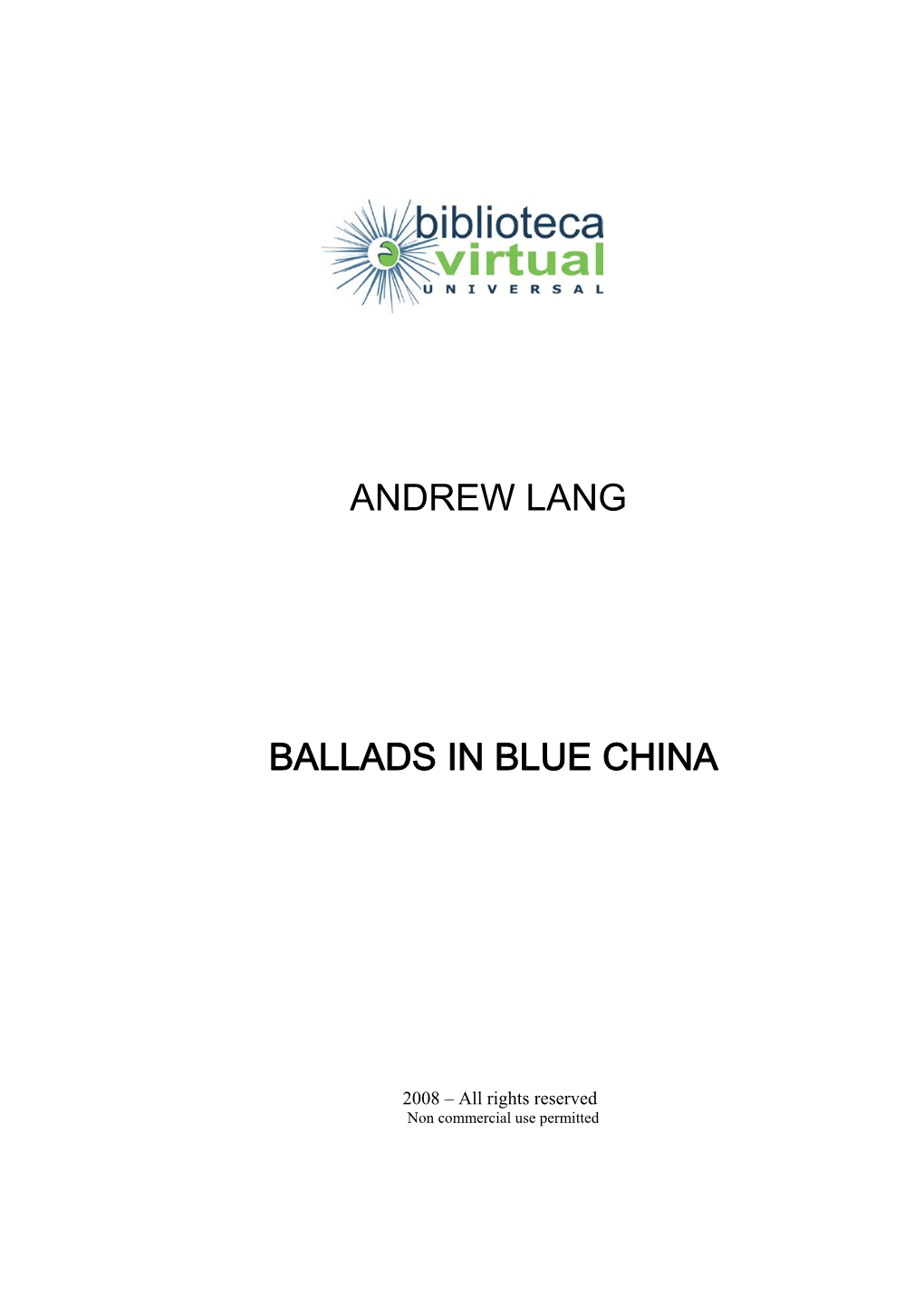 Andrew Lang Ballads in Blue China