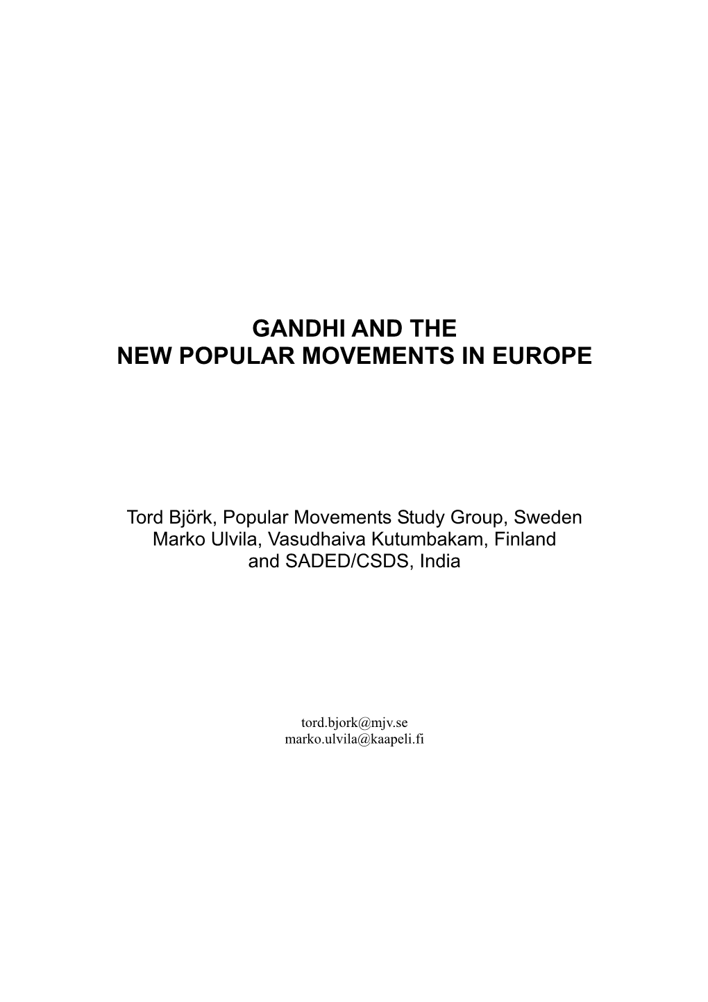 Gandhi and the New Popular Movements in Europe
