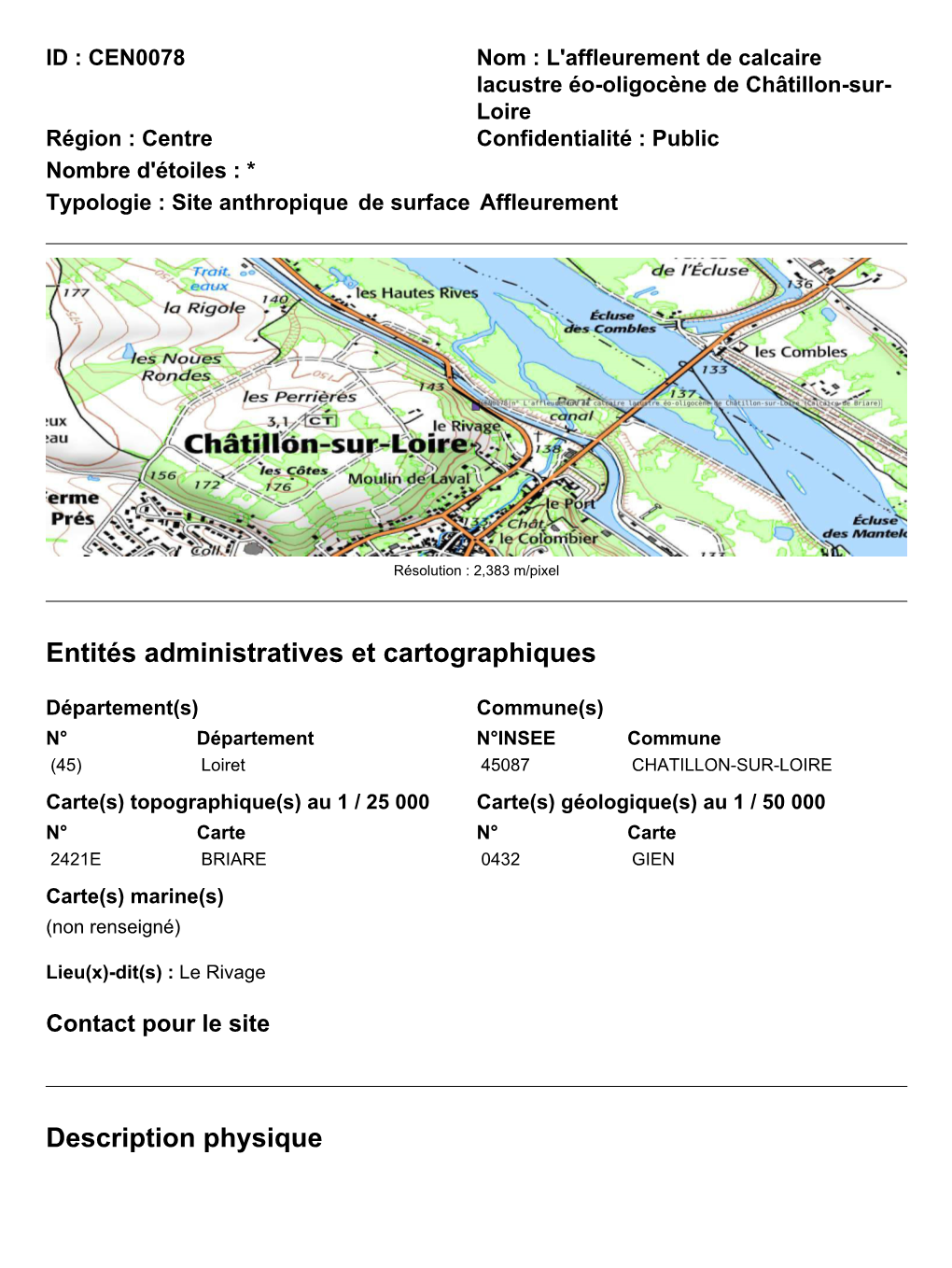 L'affleurement De Calcaire Lacustre Éo-Oligocène De Châtillon-Sur-Loire