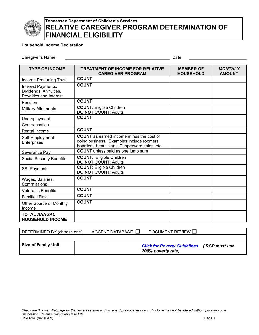 Click for Poverty Guidelines ( RCP Must Use 200% Poverty Rate)