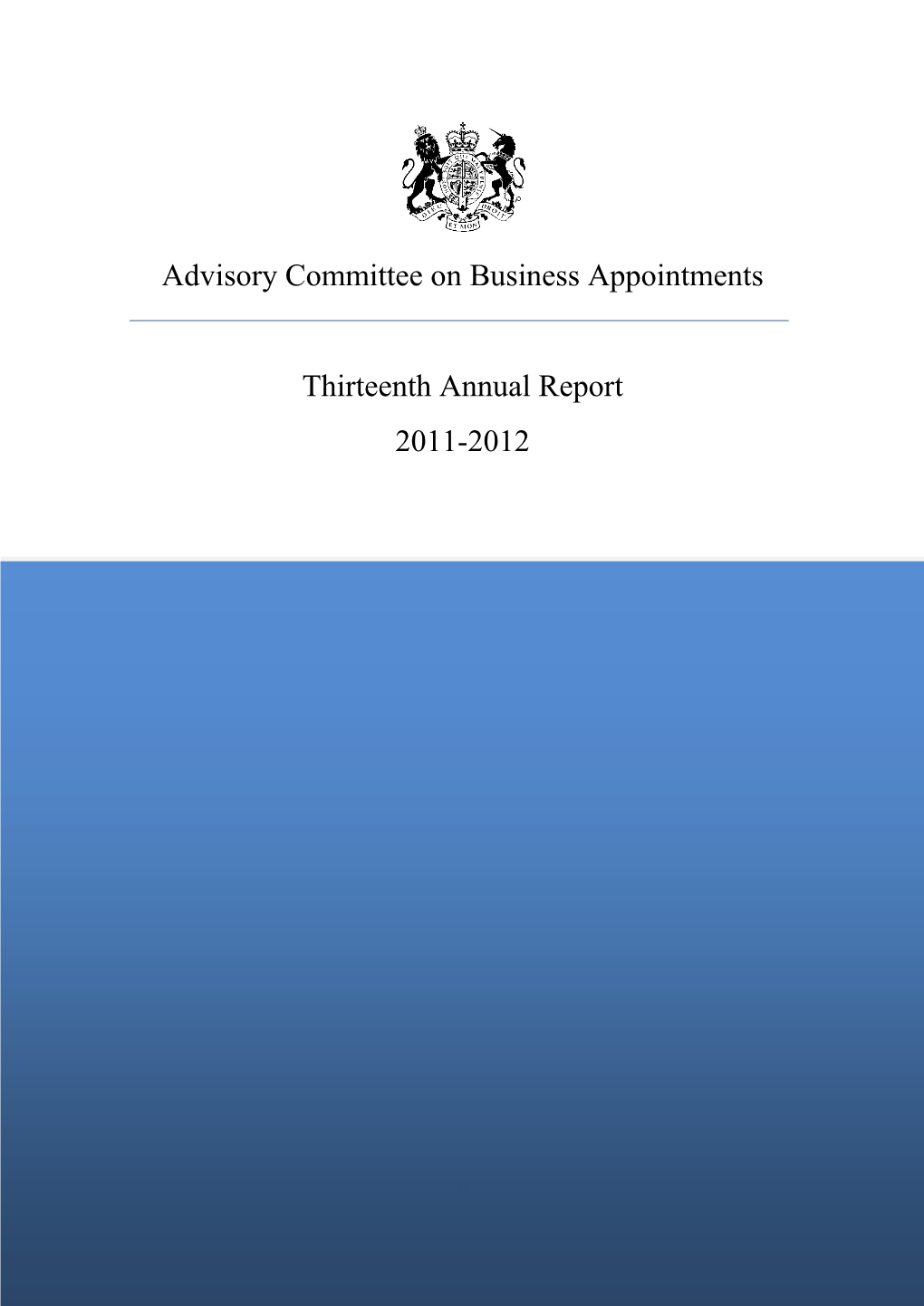 Advisory Committee on Business Appointments Thirteenth Annual Report 2011-2012