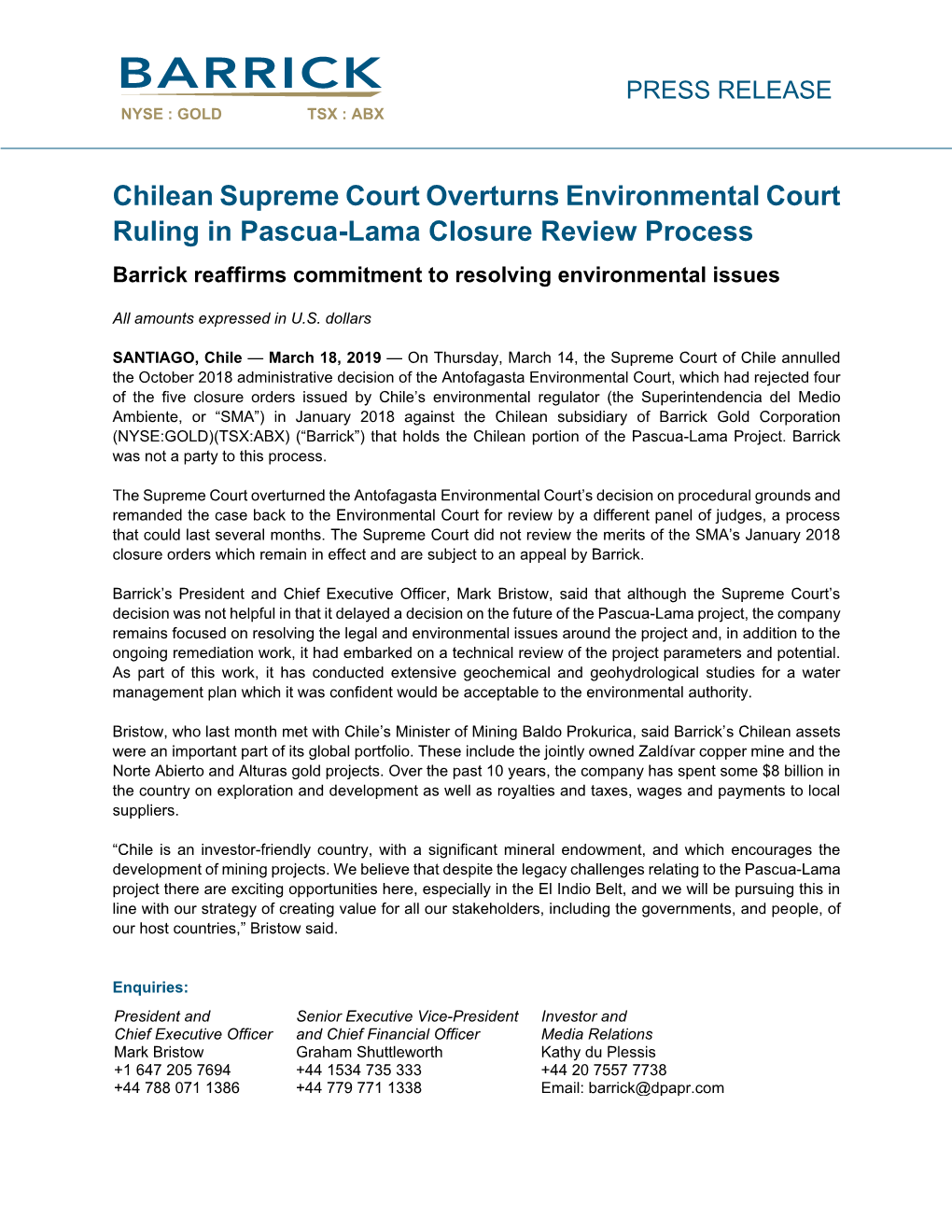 Chilean Supreme Court Overturns Environmental Court Ruling in Pascua-Lama Closure Review Process