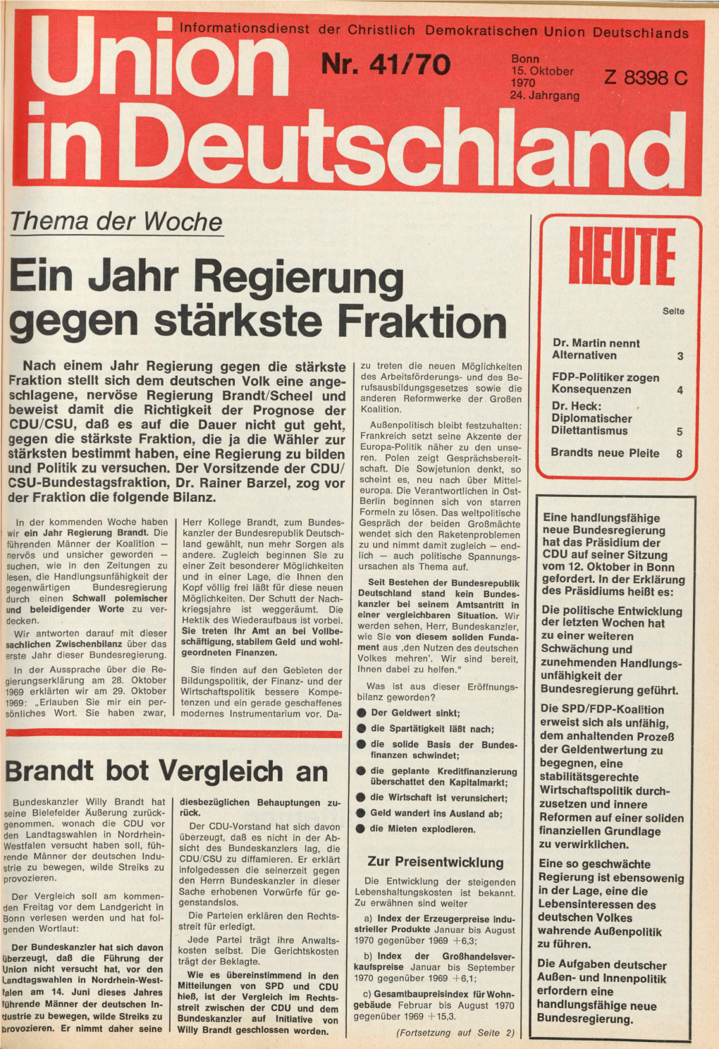 UID Jg. 24 1970 Nr. 41, Union in Deutschland