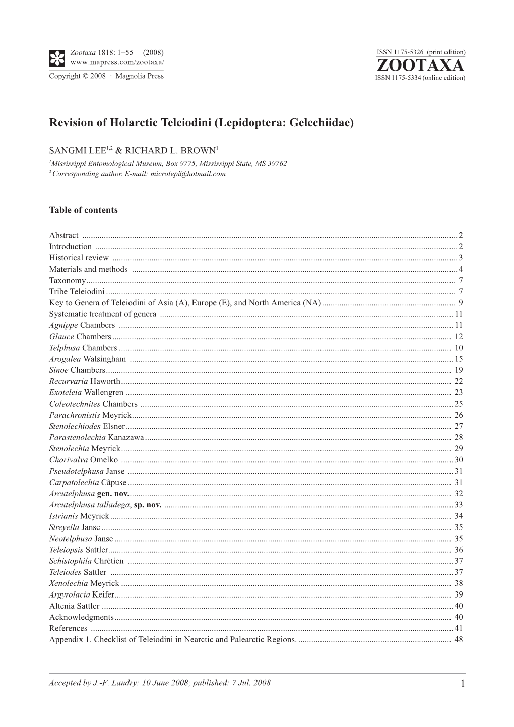 Zootaxa, Revision of Holarctic Teleiodini (Lepidoptera