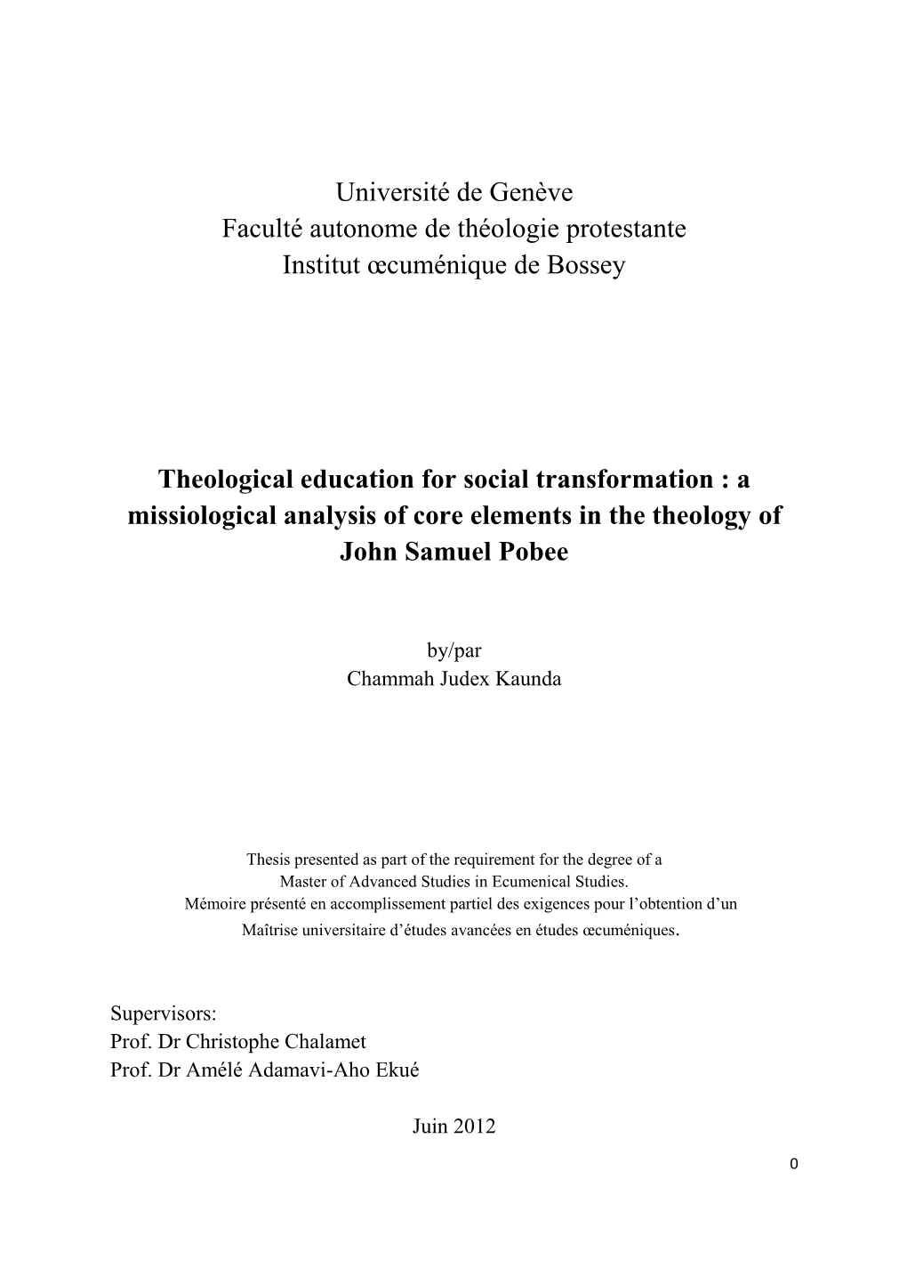 Kaunda Chammah-Theological Education for Social