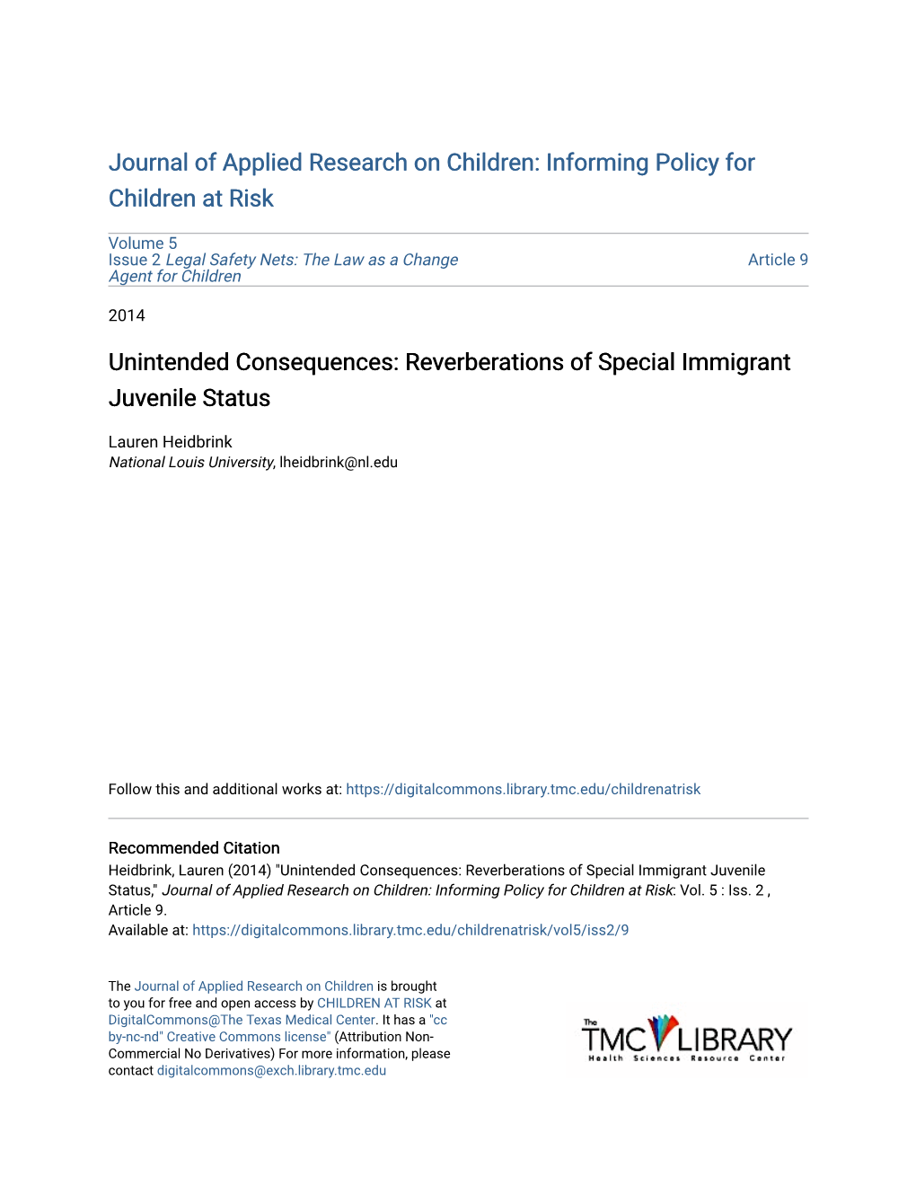 Unintended Consequences: Reverberations of Special Immigrant Juvenile Status