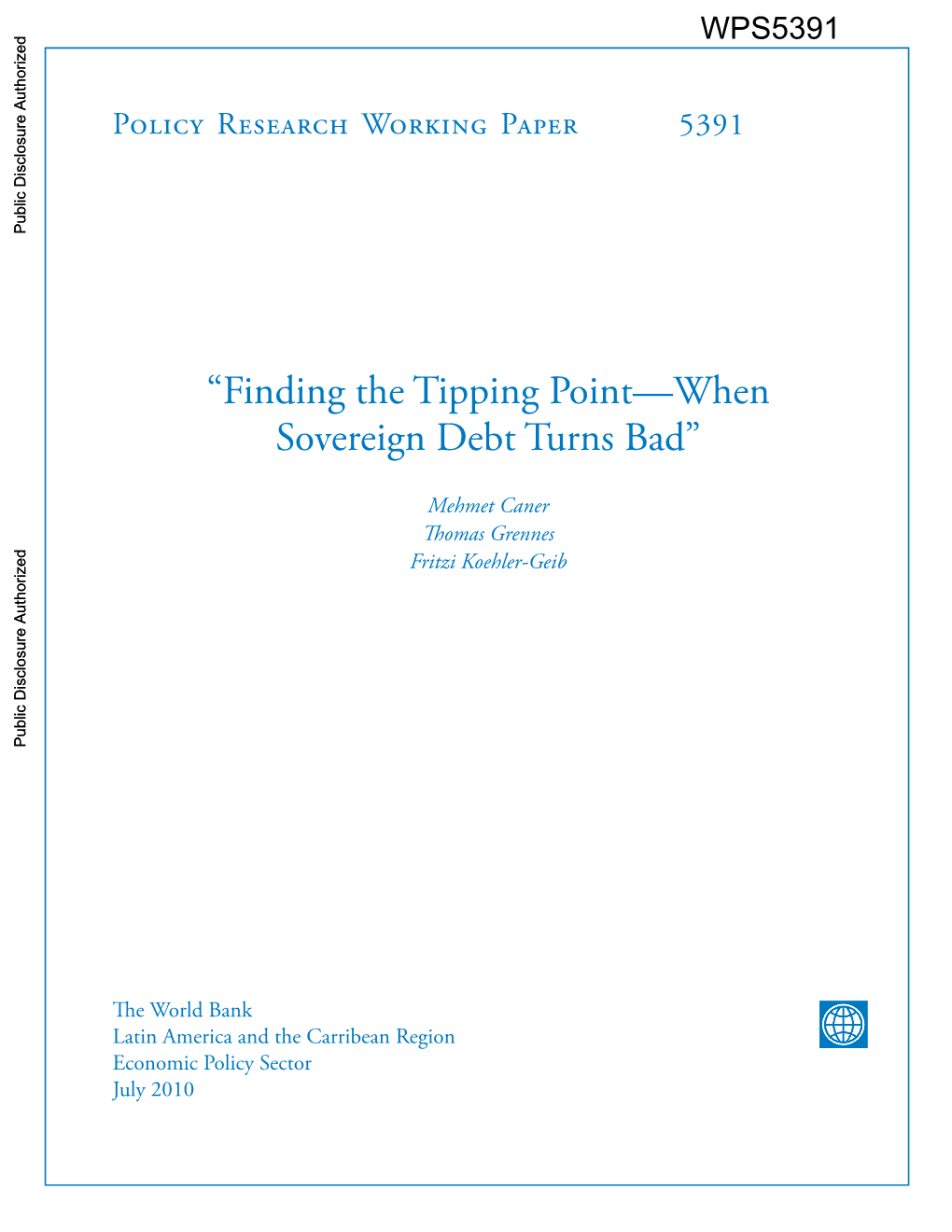 Finding the Tipping Point—When Sovereign Debt Turns Bad”
