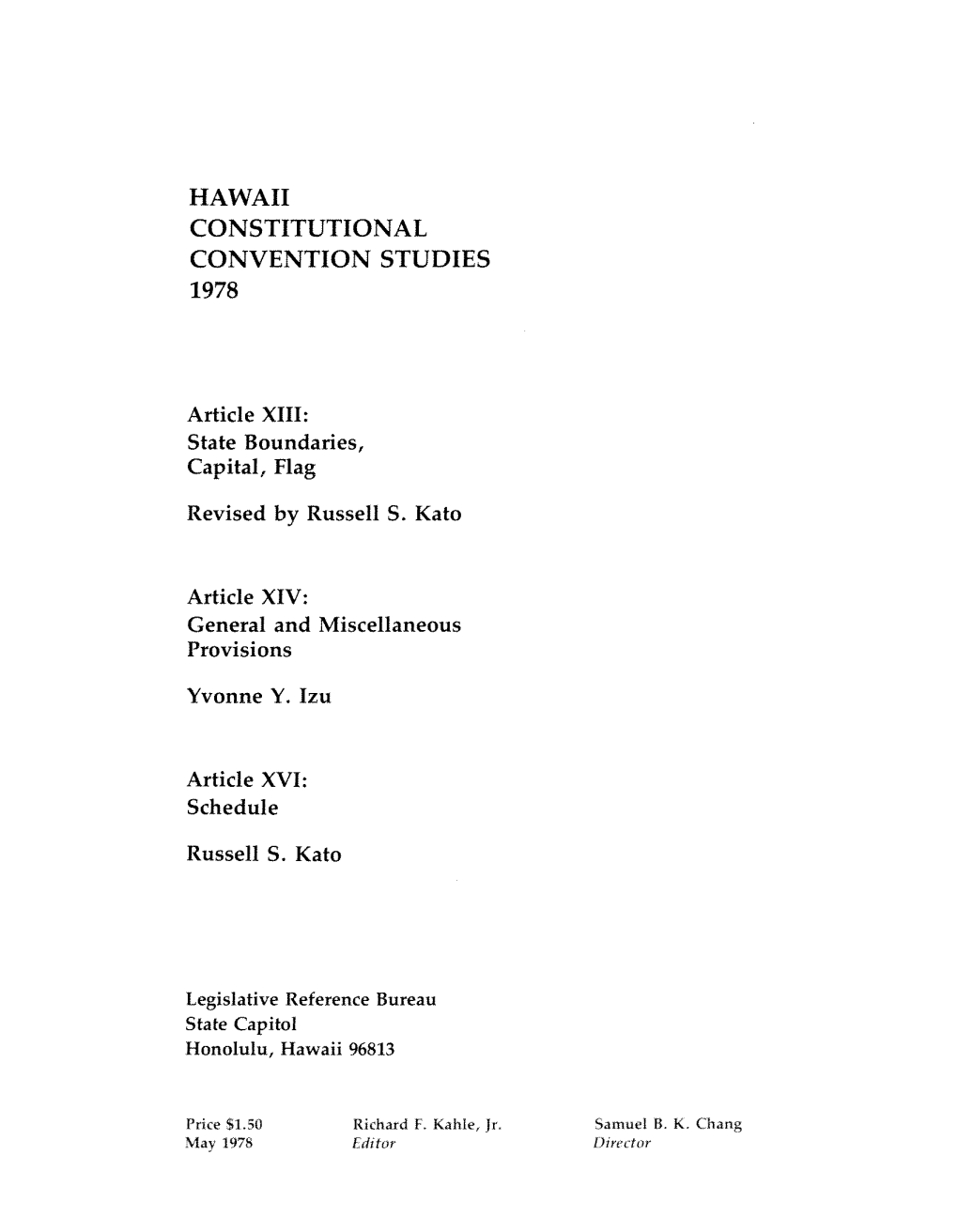 Hawaii Constitutional Studies 1978