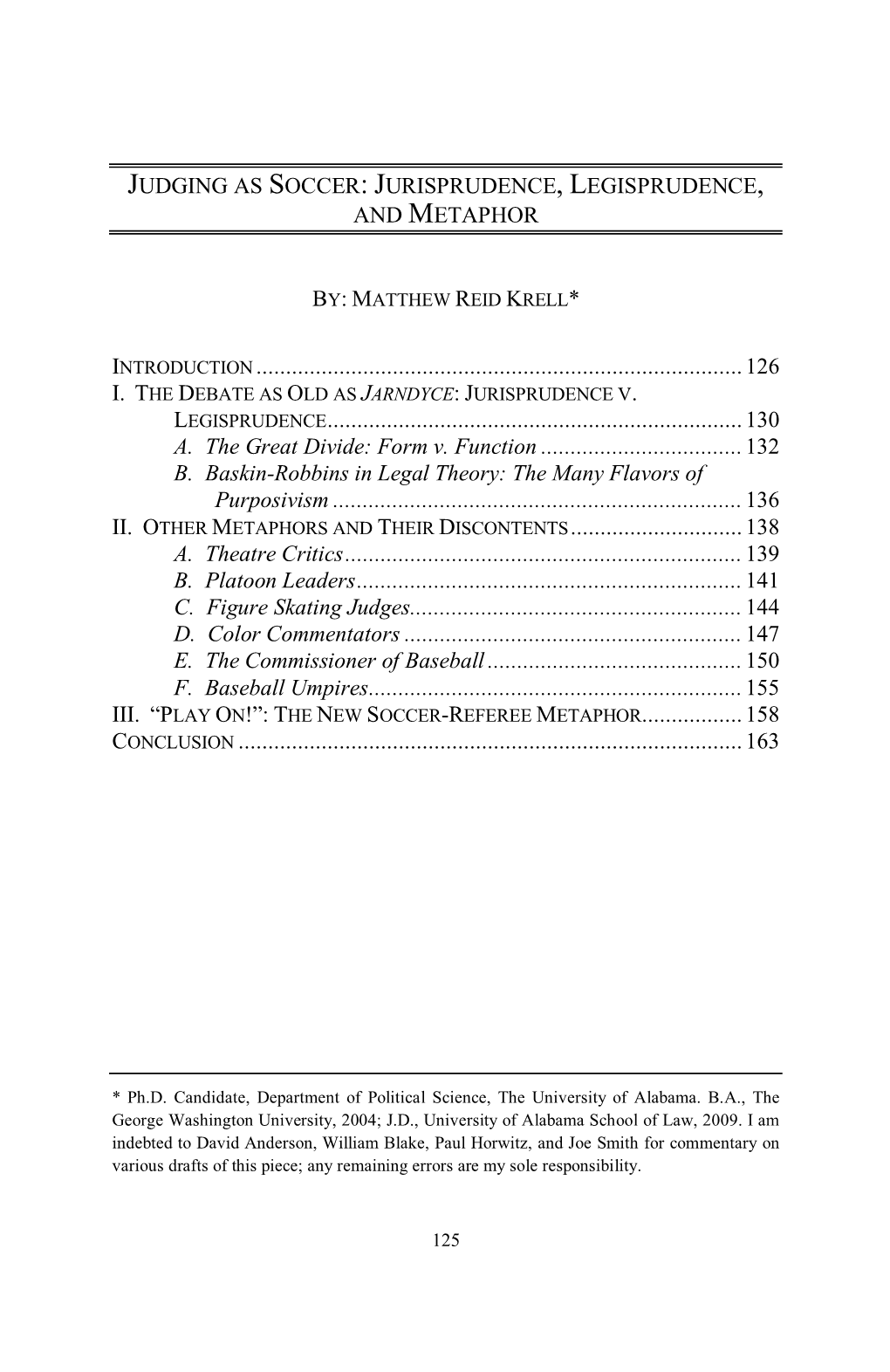 Judging As Soccer: Jurisprudence, Legisprudence, and Metaphor