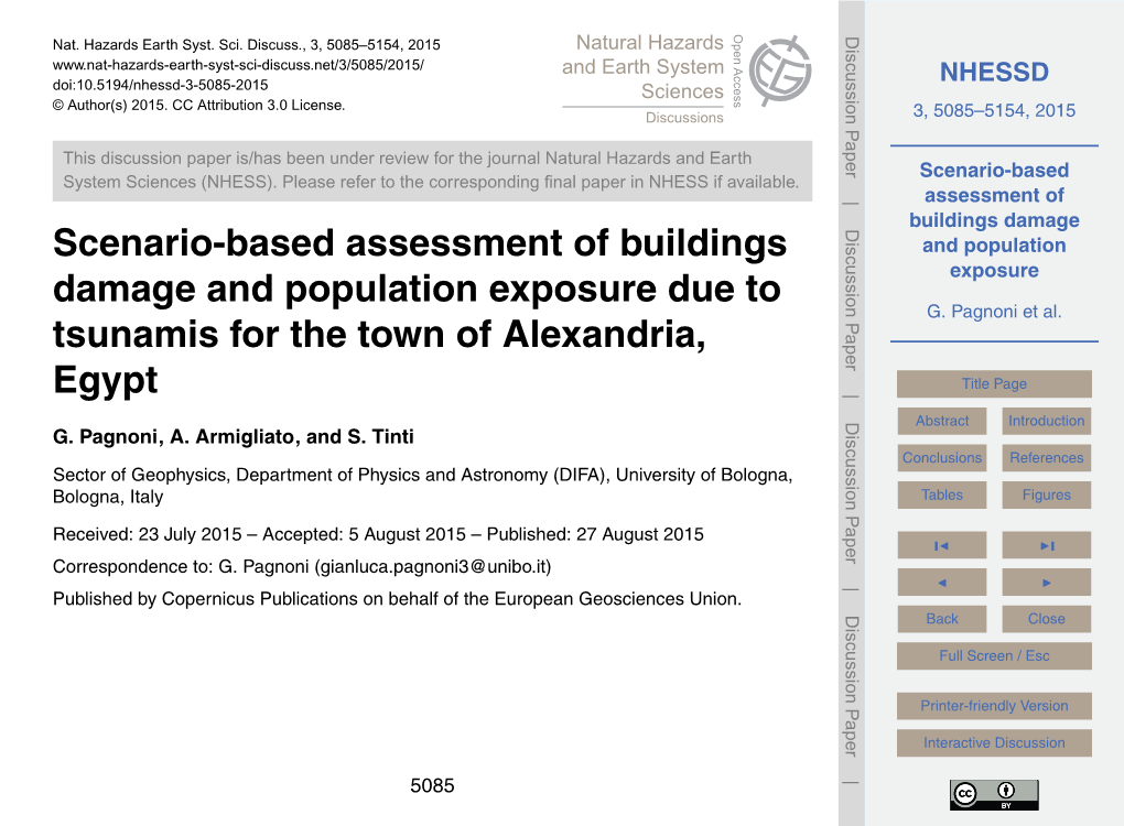 Scenario-Based Assessment of Buildings Damage and Population Exposure Table 1