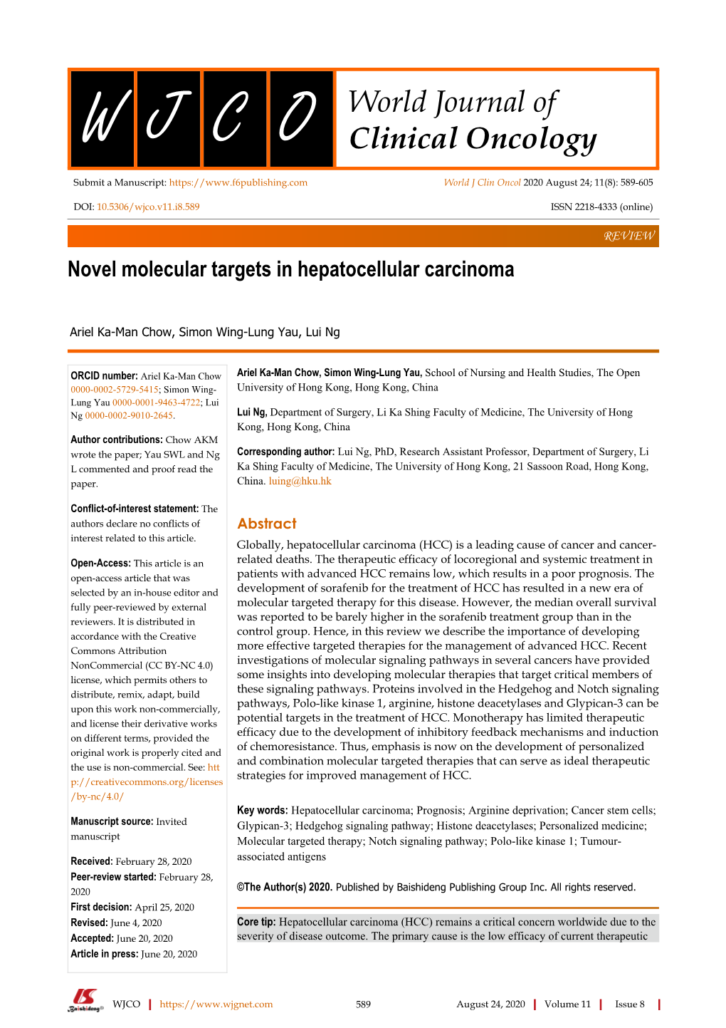 Novel Molecular Targets in Hepatocellular Carcinoma