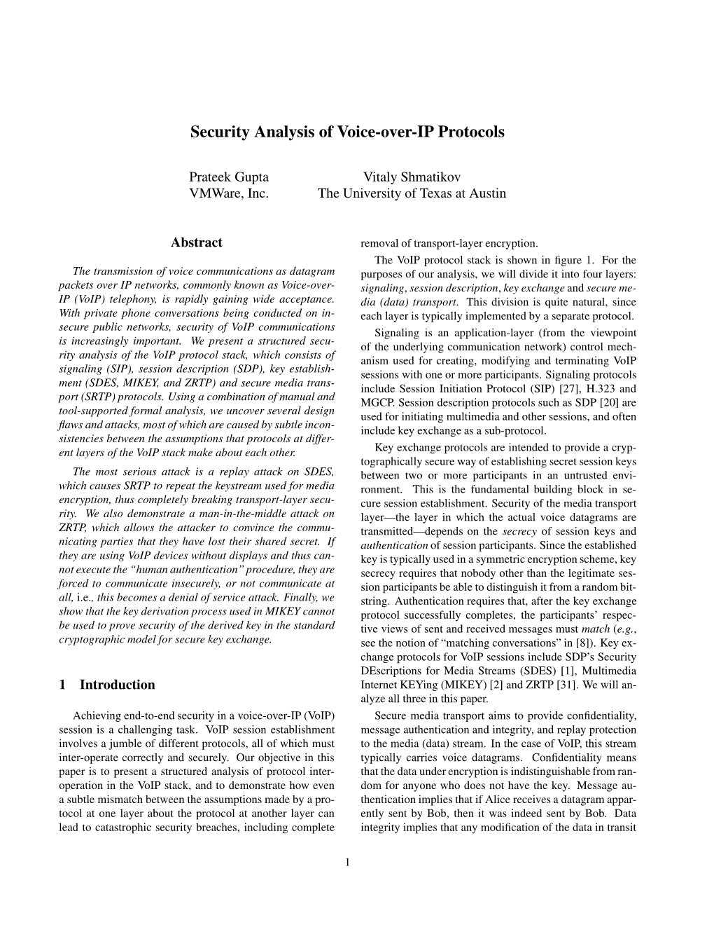 Security Analysis of Voice-Over-IP Protocols