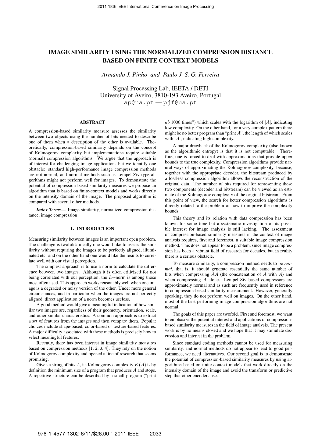 Image Similarity Using the Normalized Compression Distance Based on Finite Context Models