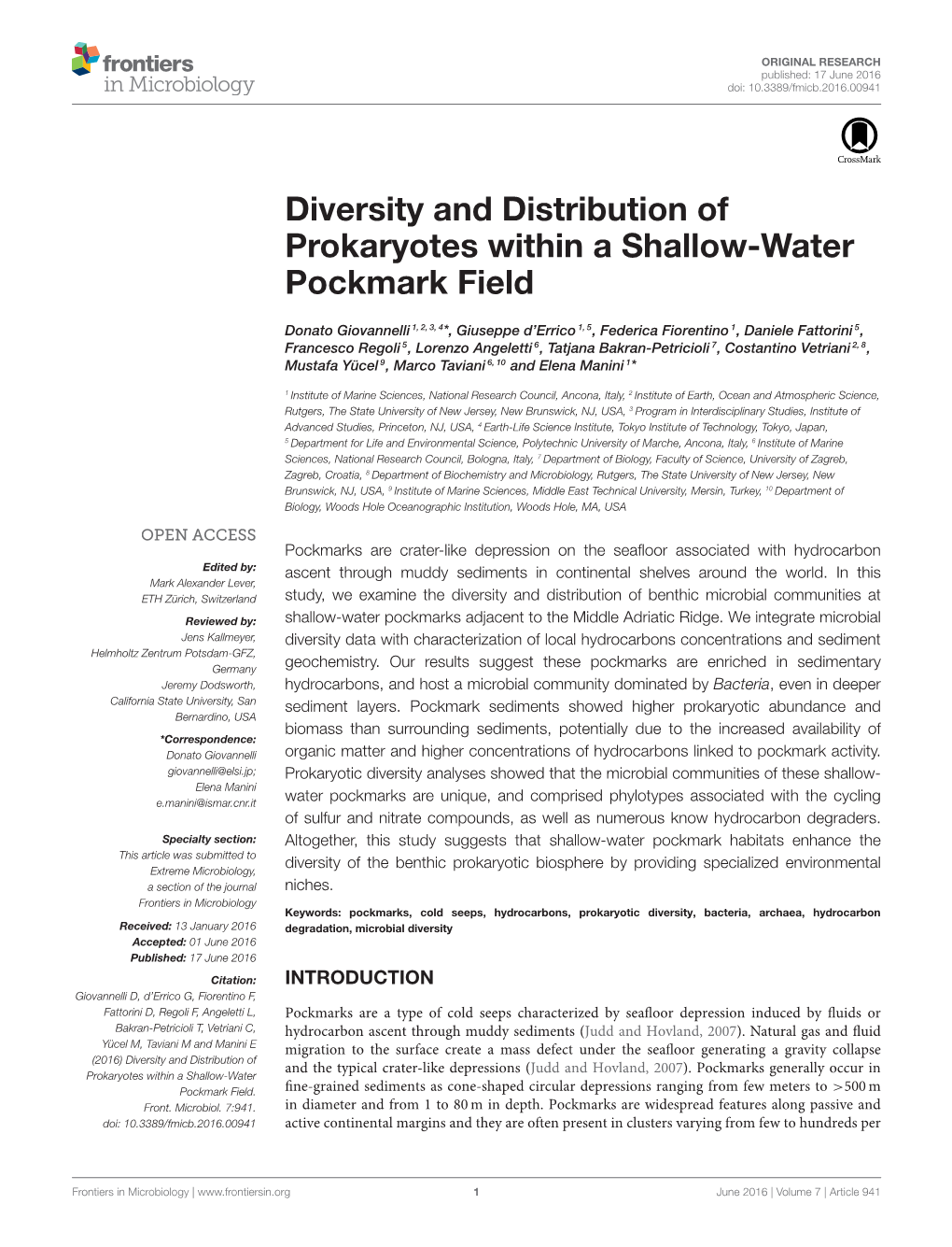 Diversity and Distribution of Prokaryotes Within a Shallow-Water Pockmark Field