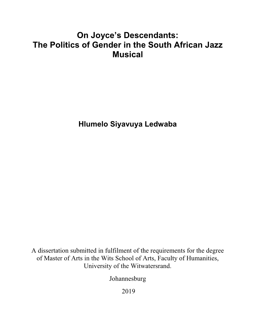 The Politics of Gender in the South African Jazz Musical