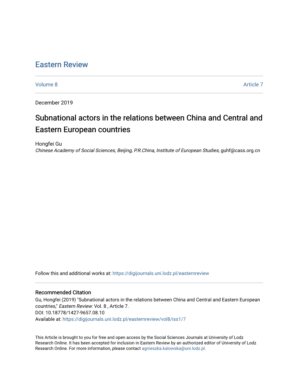 Subnational Actors in the Relations Between China and Central and Eastern European Countries