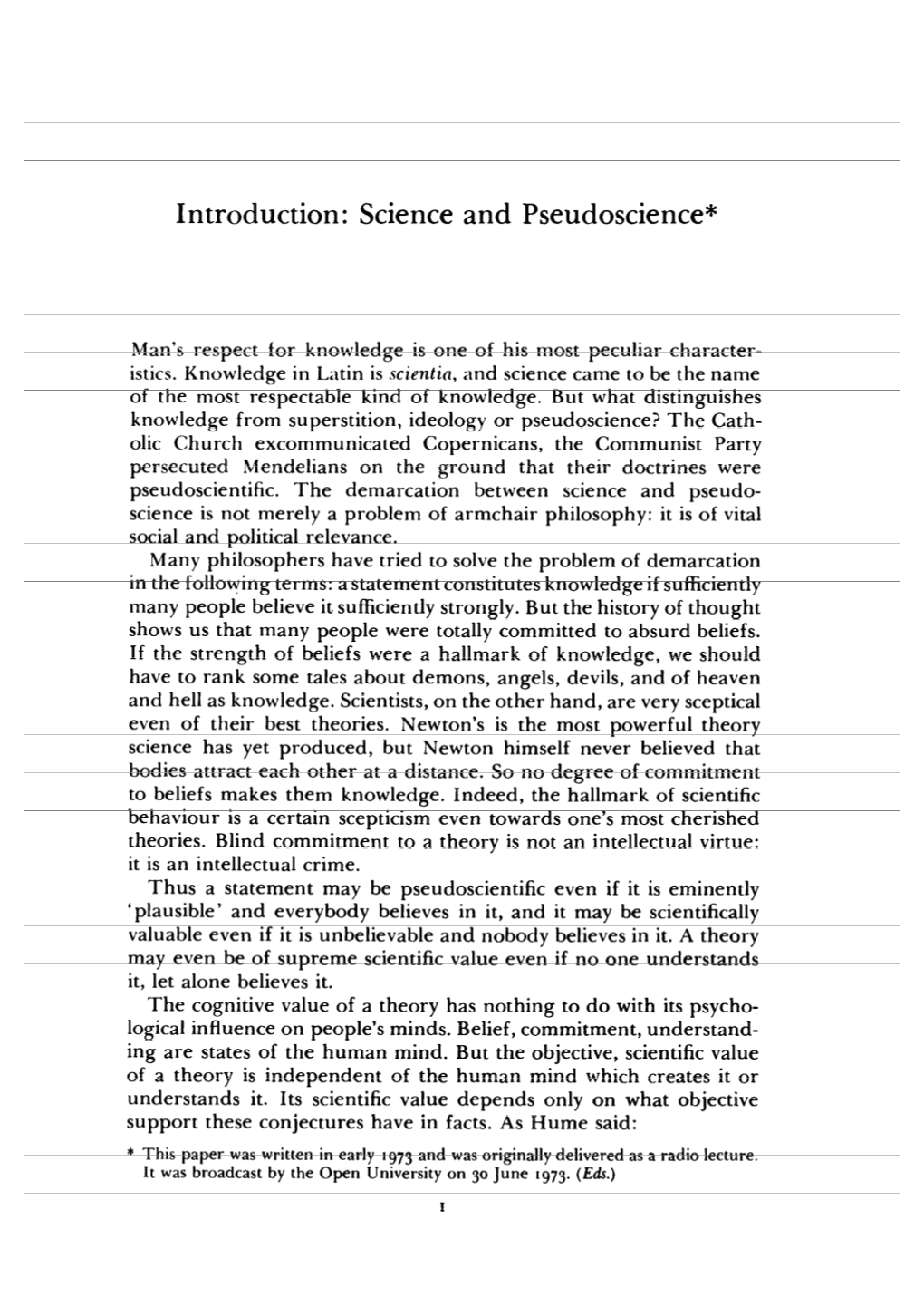 Introduction: Science and Pseudoscience*