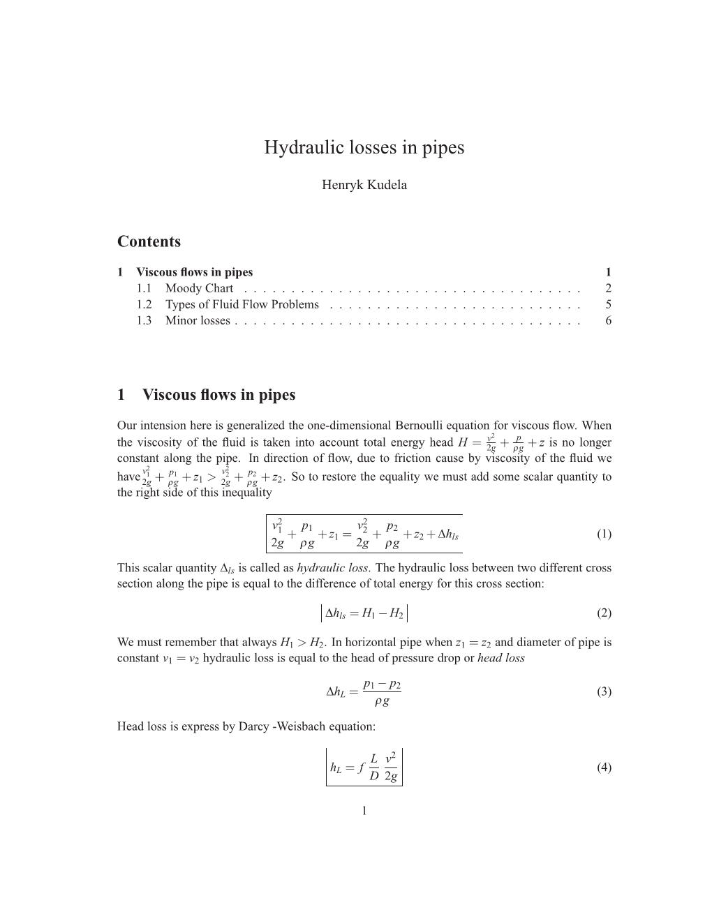 Hydraulic Losses in Pipes