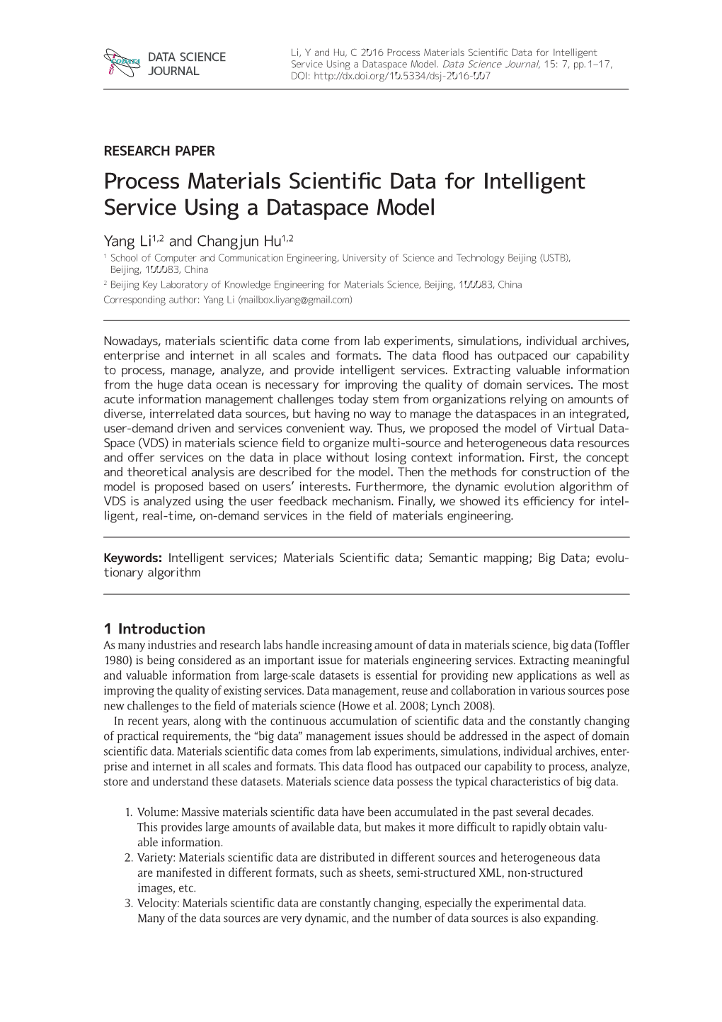 Process Materials Scientific Data for Intelligent Service Using A