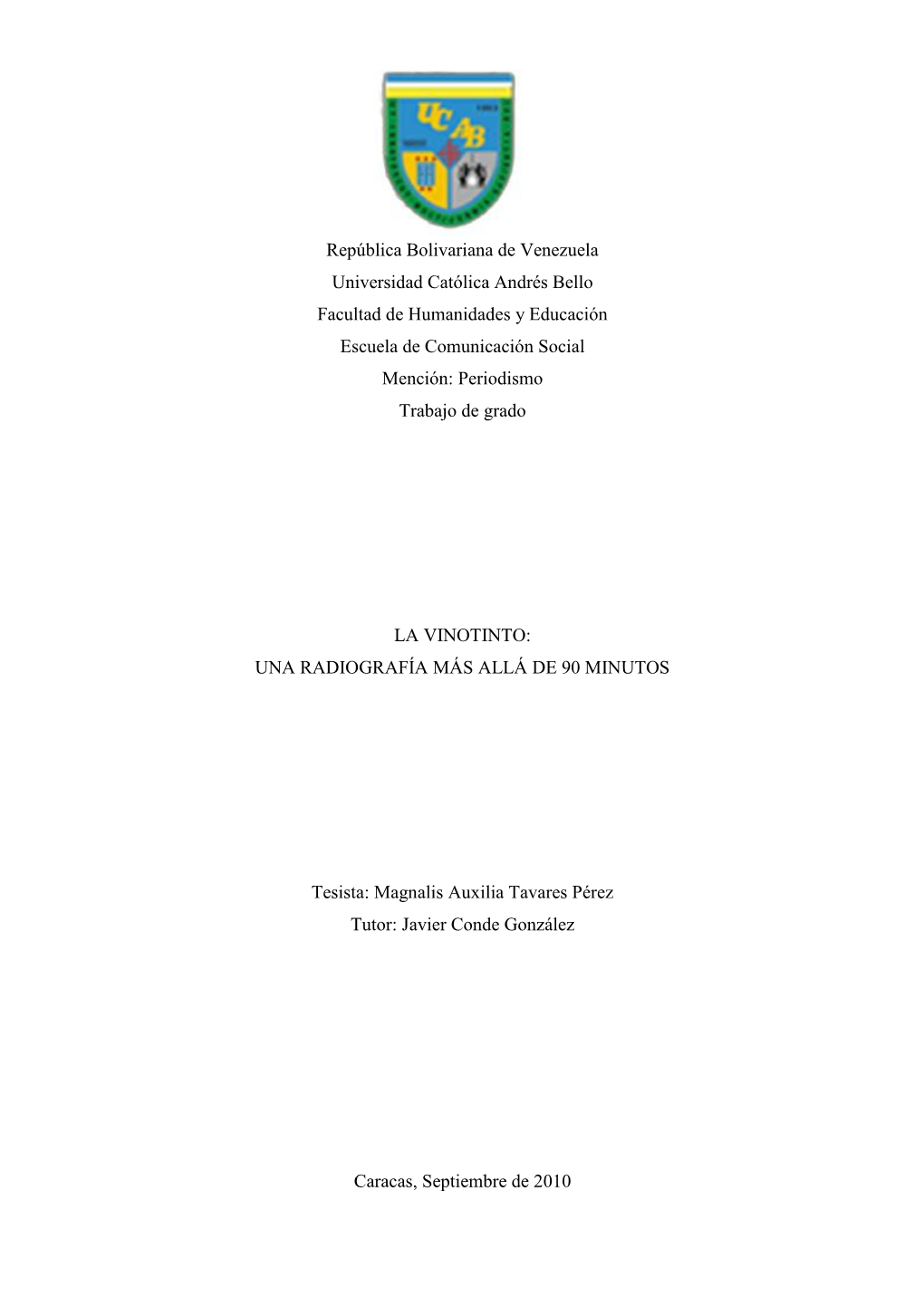 República Bolivariana De Venezuela Universidad Católica Andrés Bello