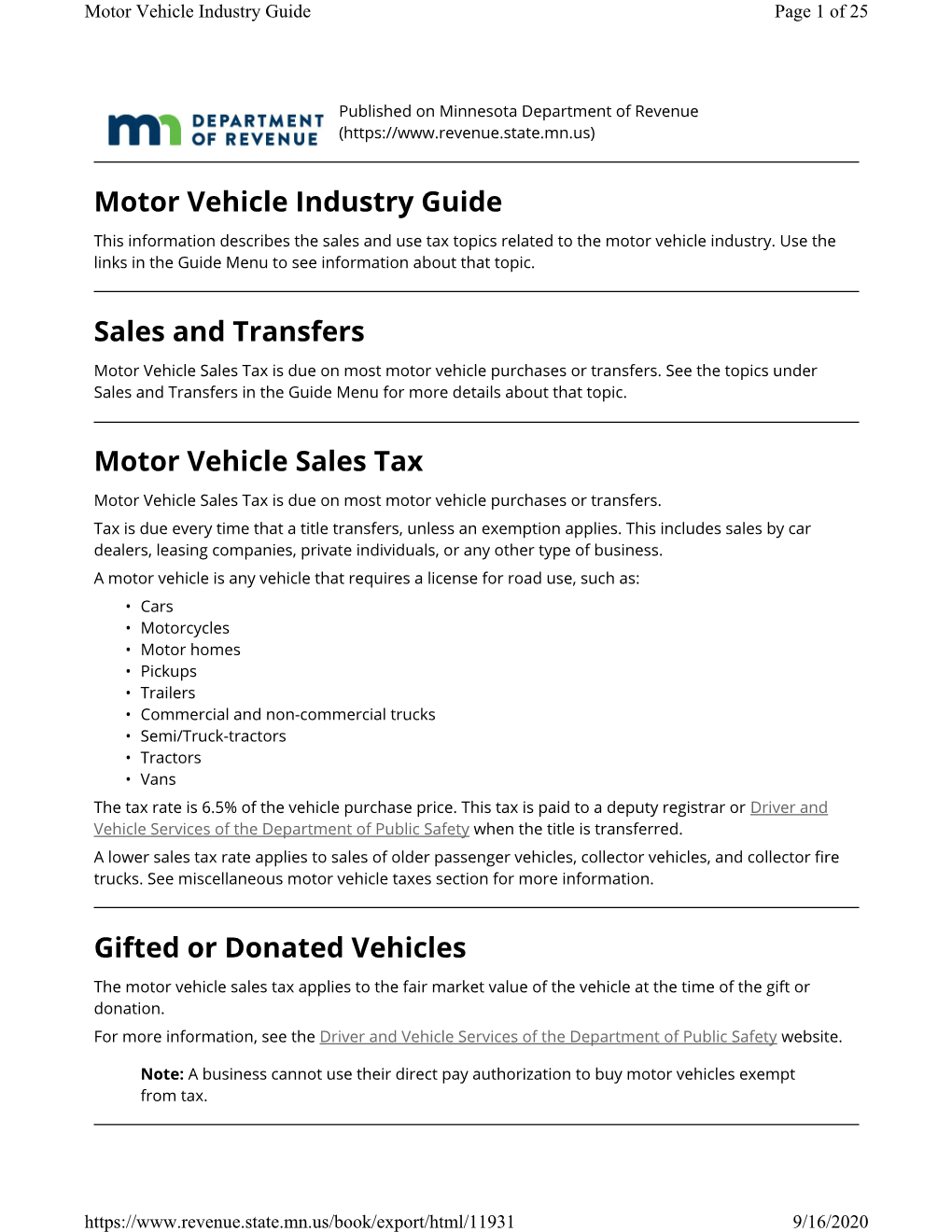 Motor Vehicle Industry Guide Page 1 of 25