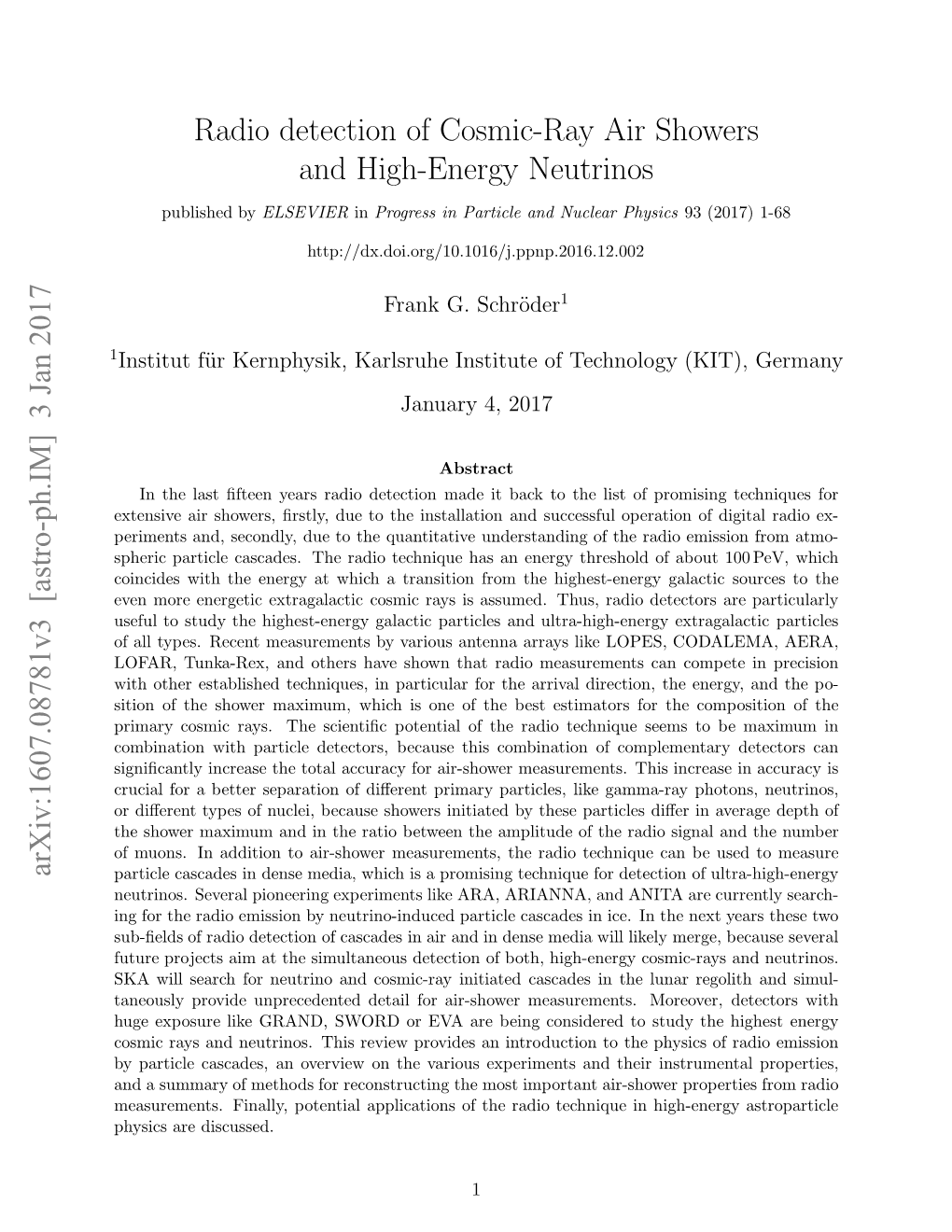 Radio Detection of Cosmic-Ray Air Showers and High-Energy Neutrinos