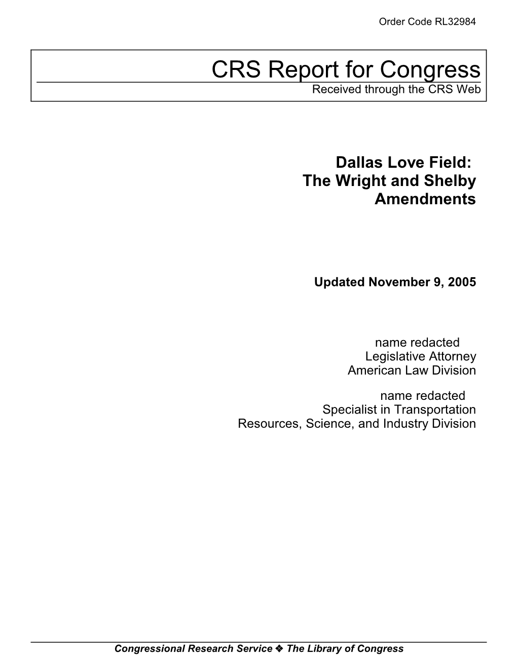 Dallas Love Field: the Wright and Shelby Amendments