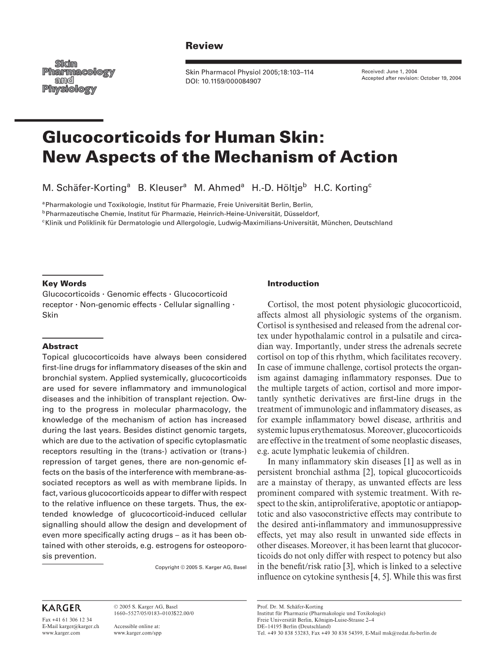 Glucocorticoids for Human Skin: New Aspects of the Mechanism of Action