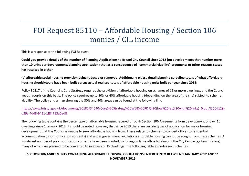 Affordable Housing / Section 106 Monies / CIL Income