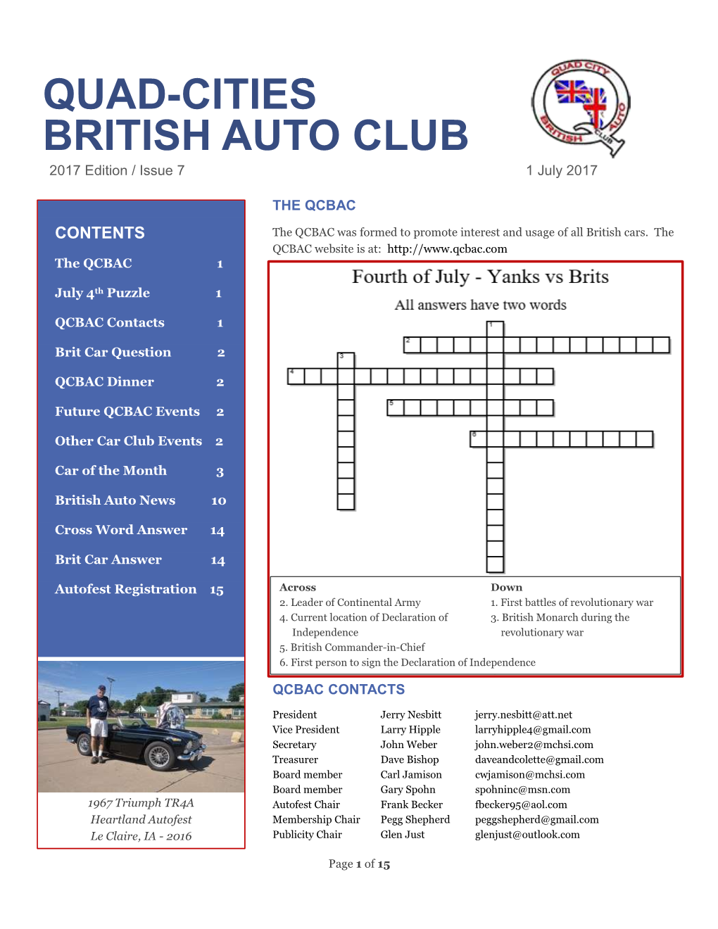 QUAD-CITIES BRITISH AUTO CLUB 2017 Edition / Issue 7 1 July 2017