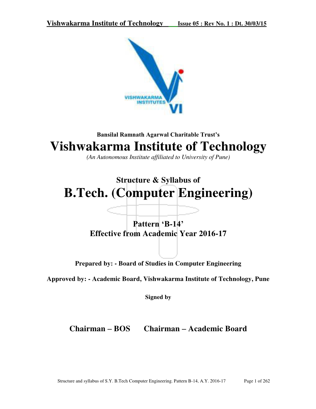 Vishwakarma Institute of Technology B.Tech. (Computer Engineering)