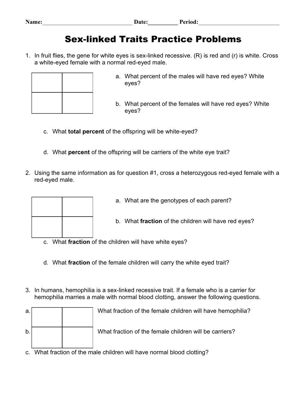 Sex-Linked Traits Practice Problems