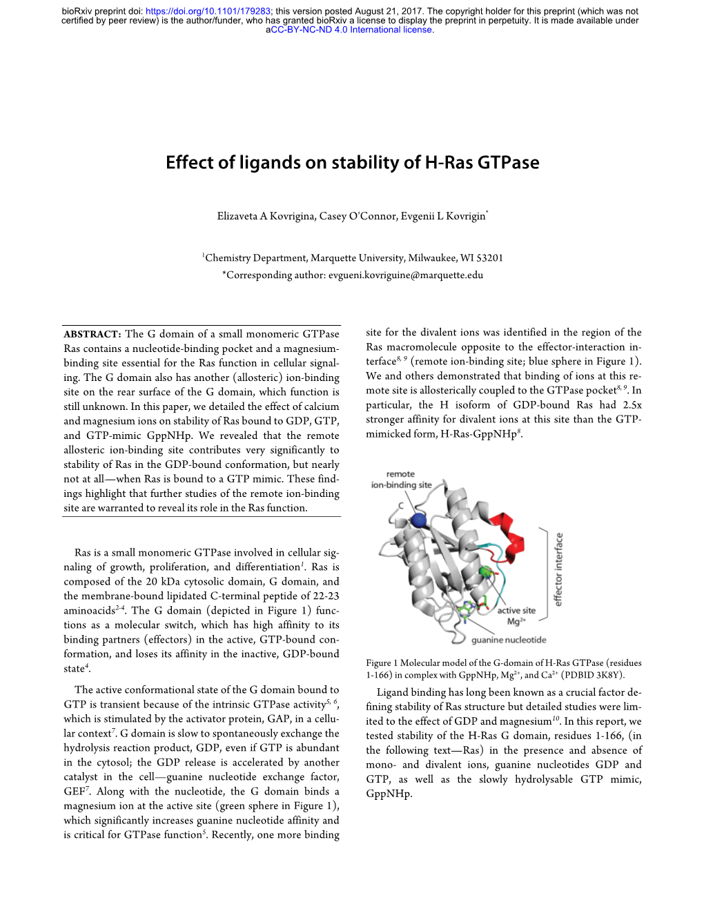 Effect of Ligands on Stability of H-Ras Gtpase
