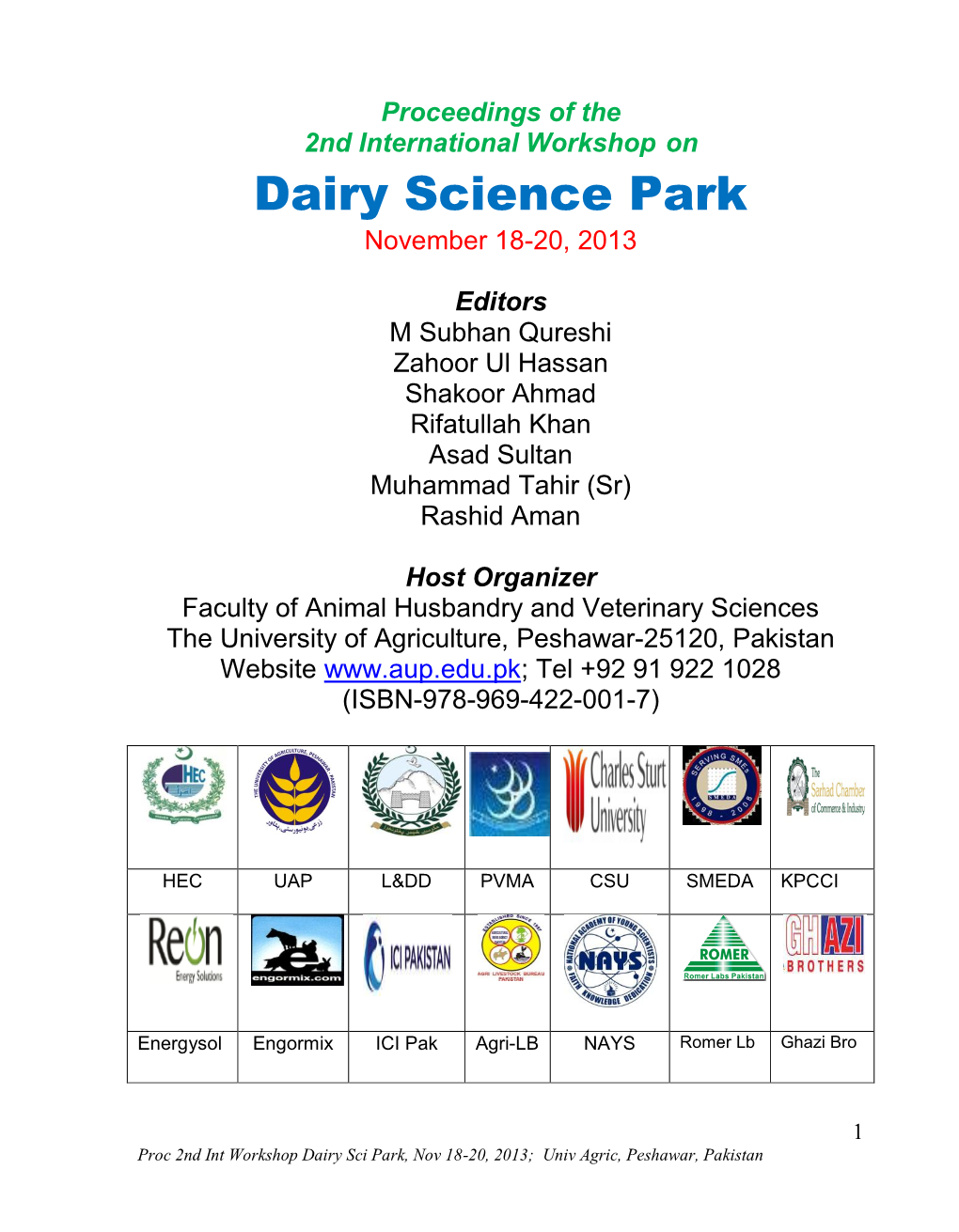 Dairy Science Park November 18-20, 2013