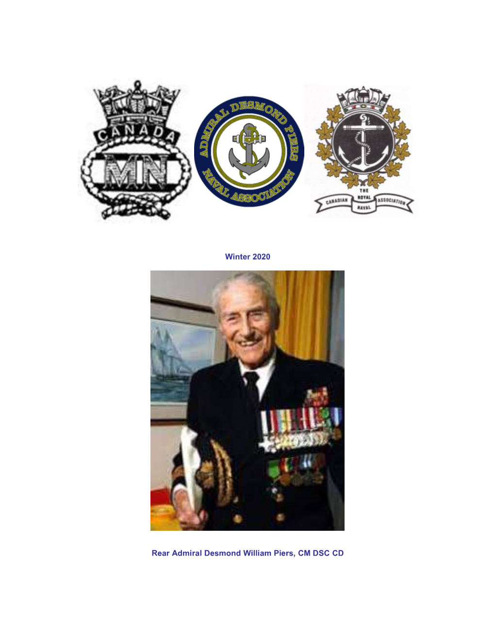 Winter 2020 Rear Admiral Desmond William Piers, CM DSC CD