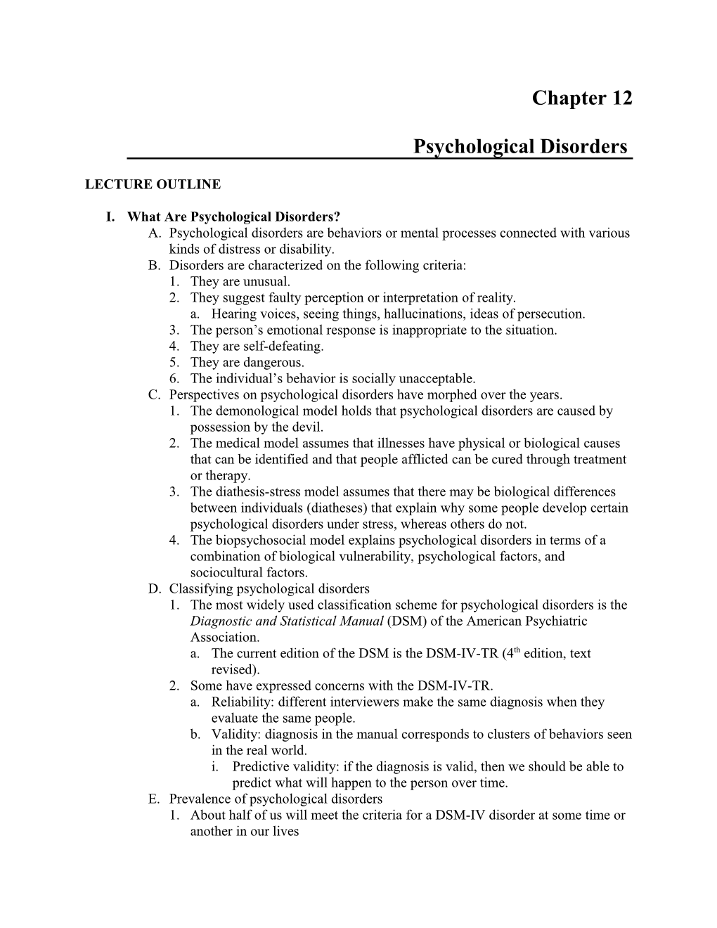 Chapter 12: Psychological Disorders Page 465