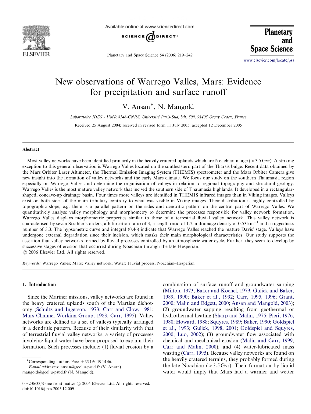 New Observations of Warrego Valles, Mars: Evidence for Precipitation and Surface Runoff