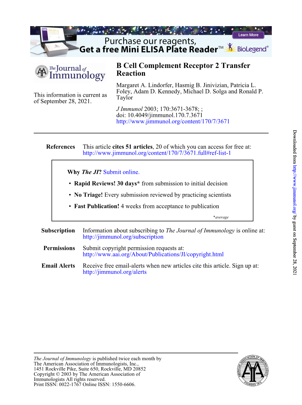 Reaction B Cell Complement Receptor 2 Transfer