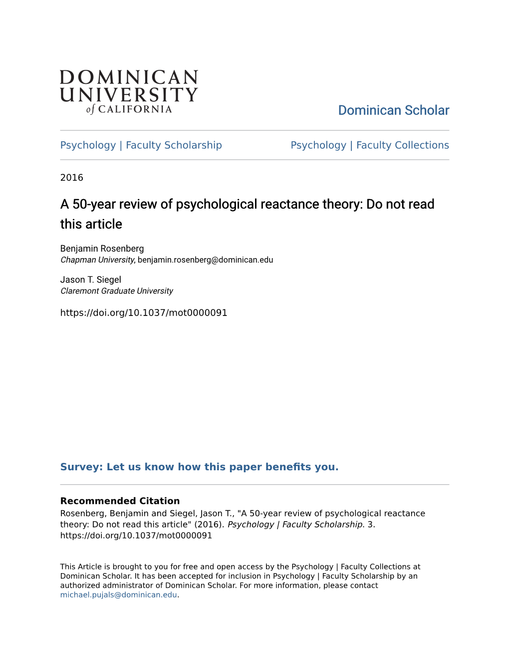 A 50-Year Review of Psychological Reactance Theory: Do Not Read This Article