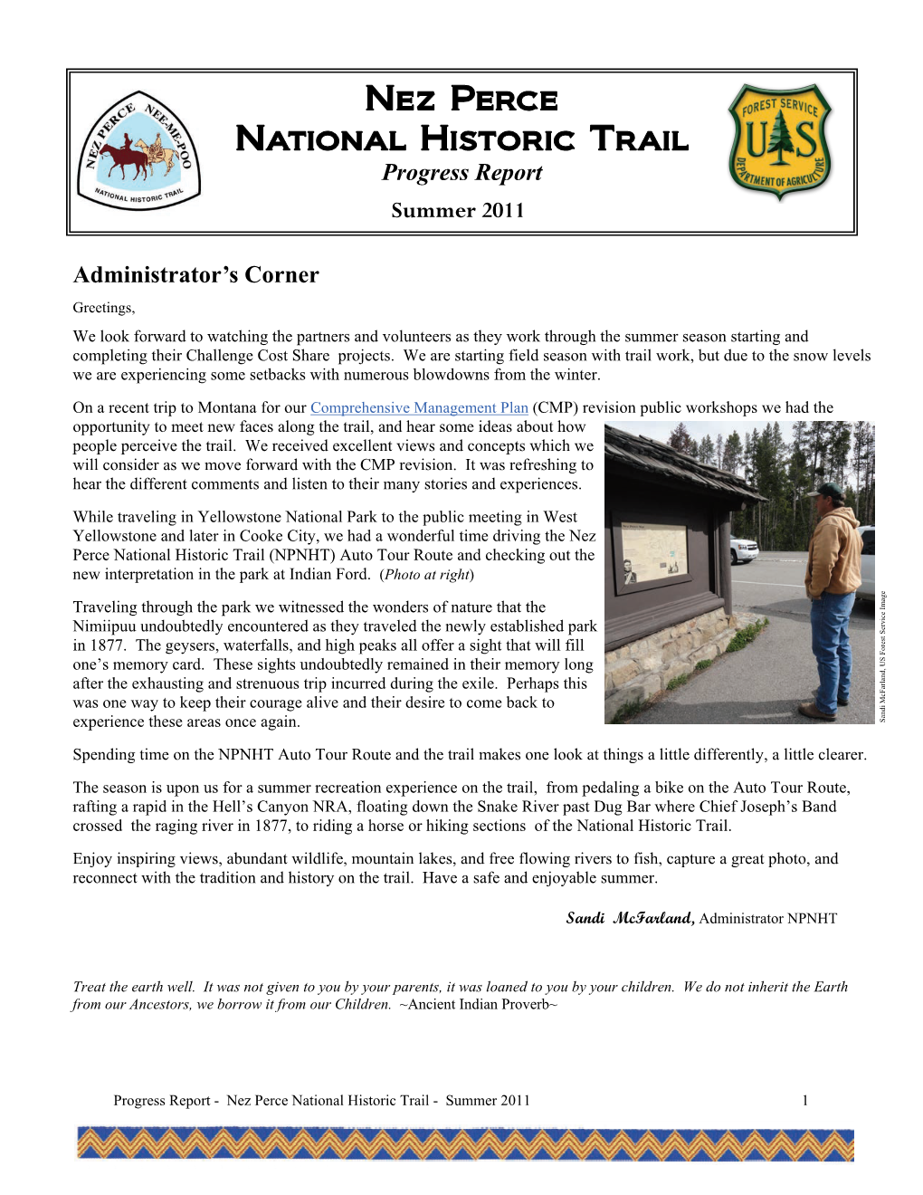 Nez Perce National Historic Trail Progress Report Summer 2011