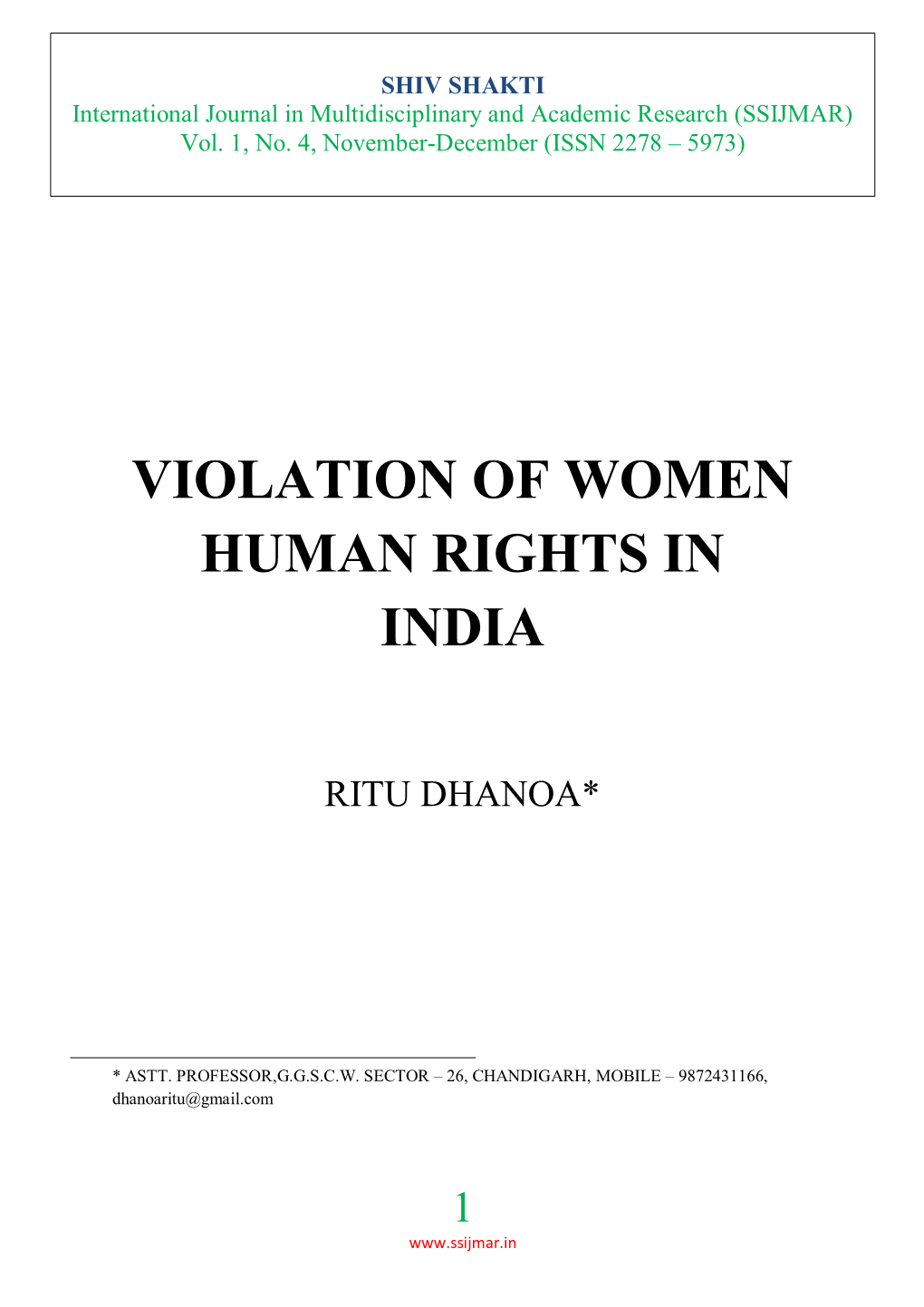 Violation of Women Human Rights in India