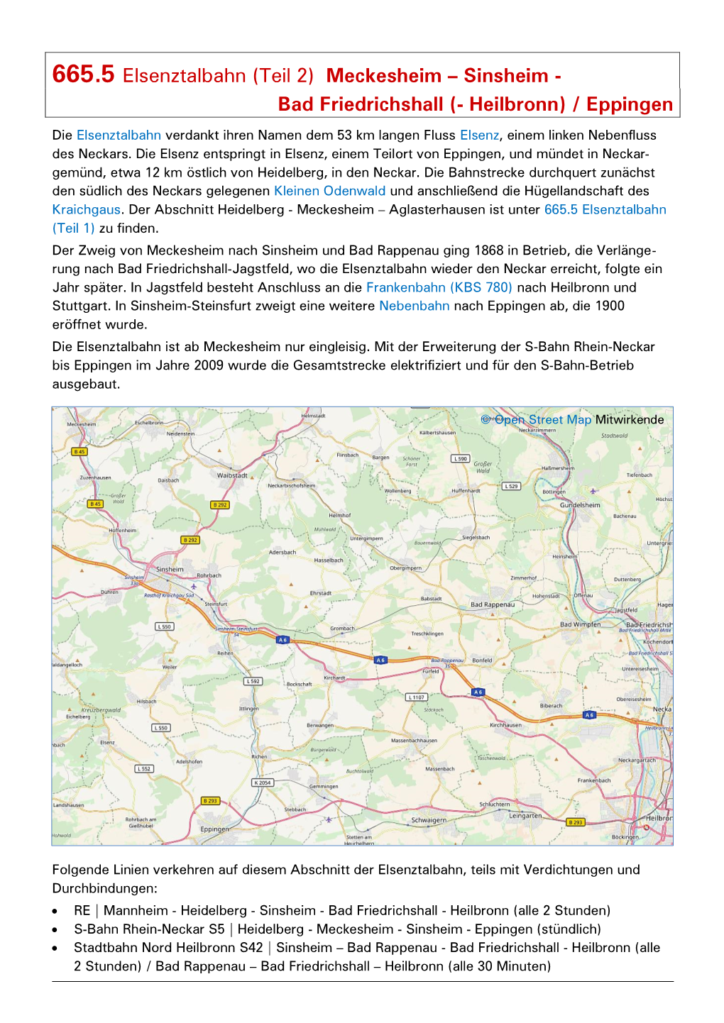 665.5 Elsenztalbahn (Teil 2) Meckesheim – Sinsheim - Bad Friedrichshall (- Heilbronn) / Eppingen