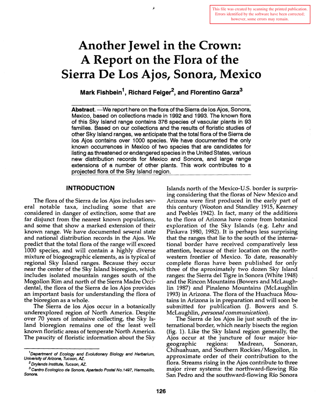 A Report on the Flora of the Sierra De Los Ajos, Sonora, Mexico