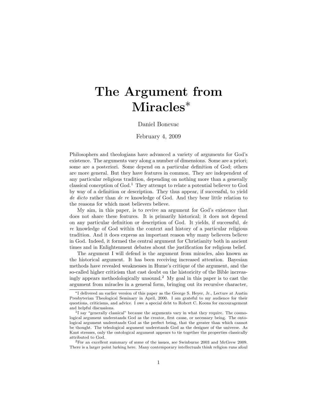 The Argument from Miracles∗