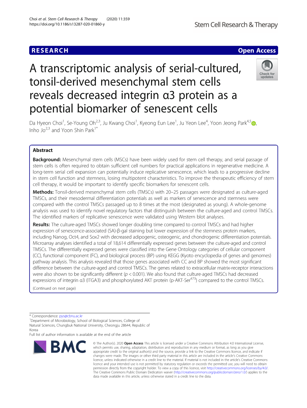 A Transcriptomic Analysis of Serial-Cultured, Tonsil-Derived