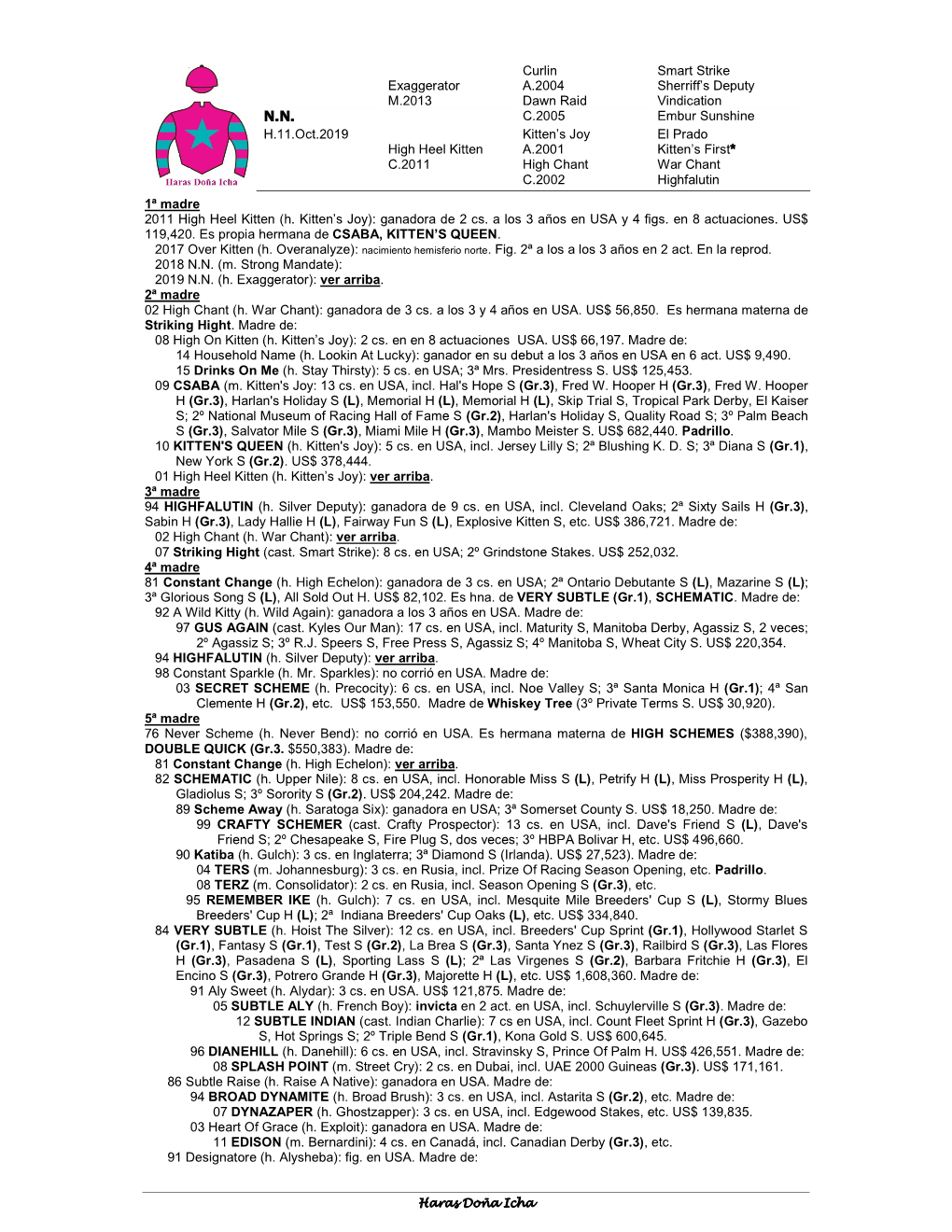 Curlin Smart Strike Exaggerator A.2004 Sherriff's Deputy M.2013 Dawn Raid Vindication C.2005 Embur Sunshine H.11.Oct.2019 Kitt