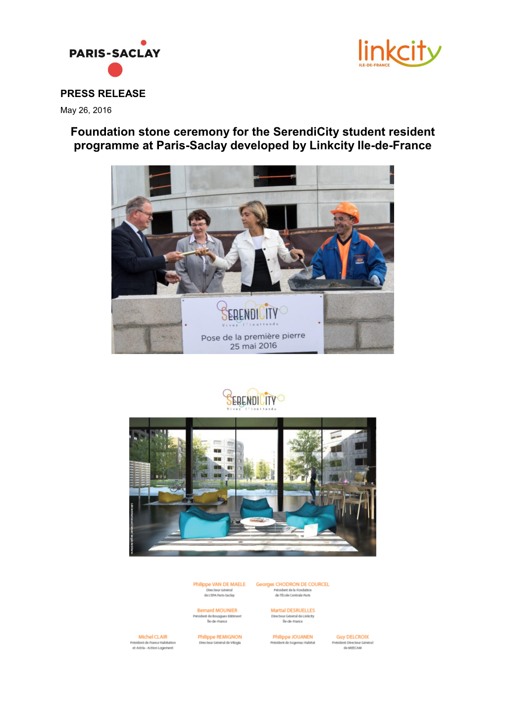 Foundation Stone Ceremony for the Serendicity Student Resident Programme at Paris-Saclay Developed by Linkcity Ile-De-France