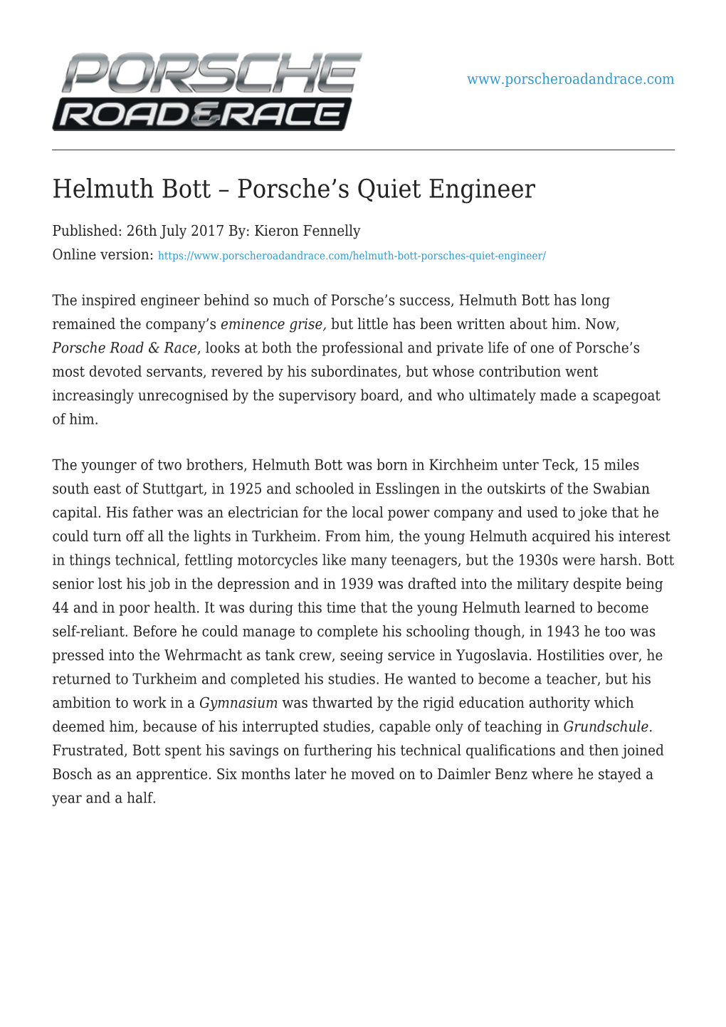 Helmuth Bott – Porsche's Quiet Engineer