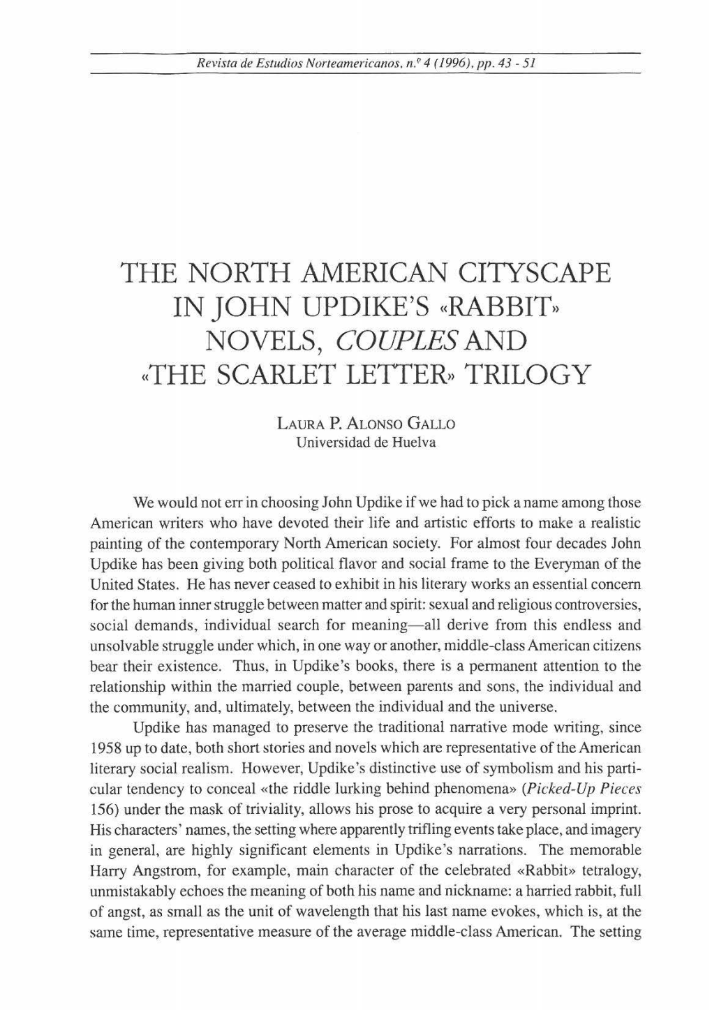 The North American Cityscape in John Updike's «Rabbit» Novels, Couples and «The Scarlet Letter» Trilogy