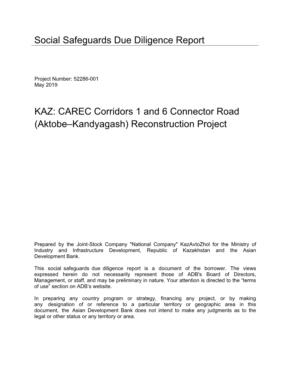 52286-001: CAREC Corridors 1 and 6 Connector Road (Aktobe